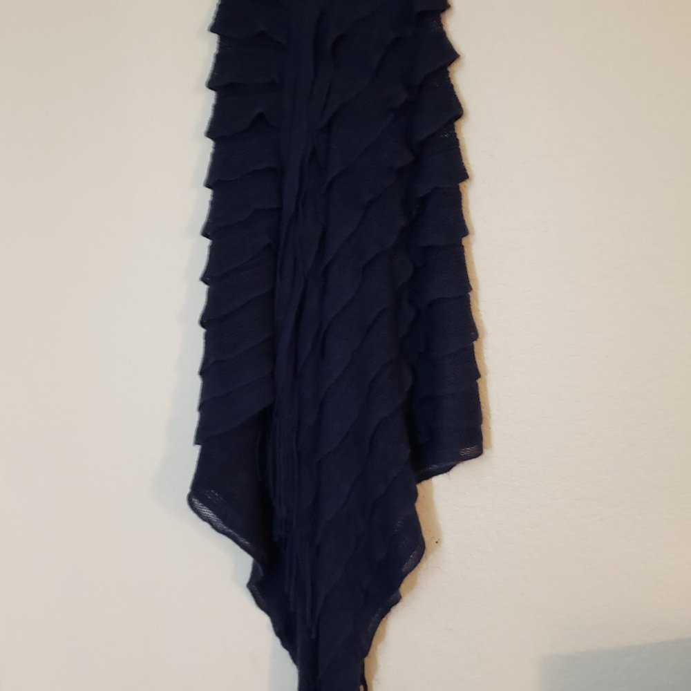 MAXPORT - Navy Blue Gorgeous Ruffled Shawl - ONE SIZE